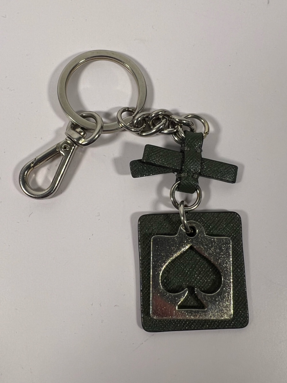 Kate Spade Spade Logo Keychain Green Leather Bow Charm